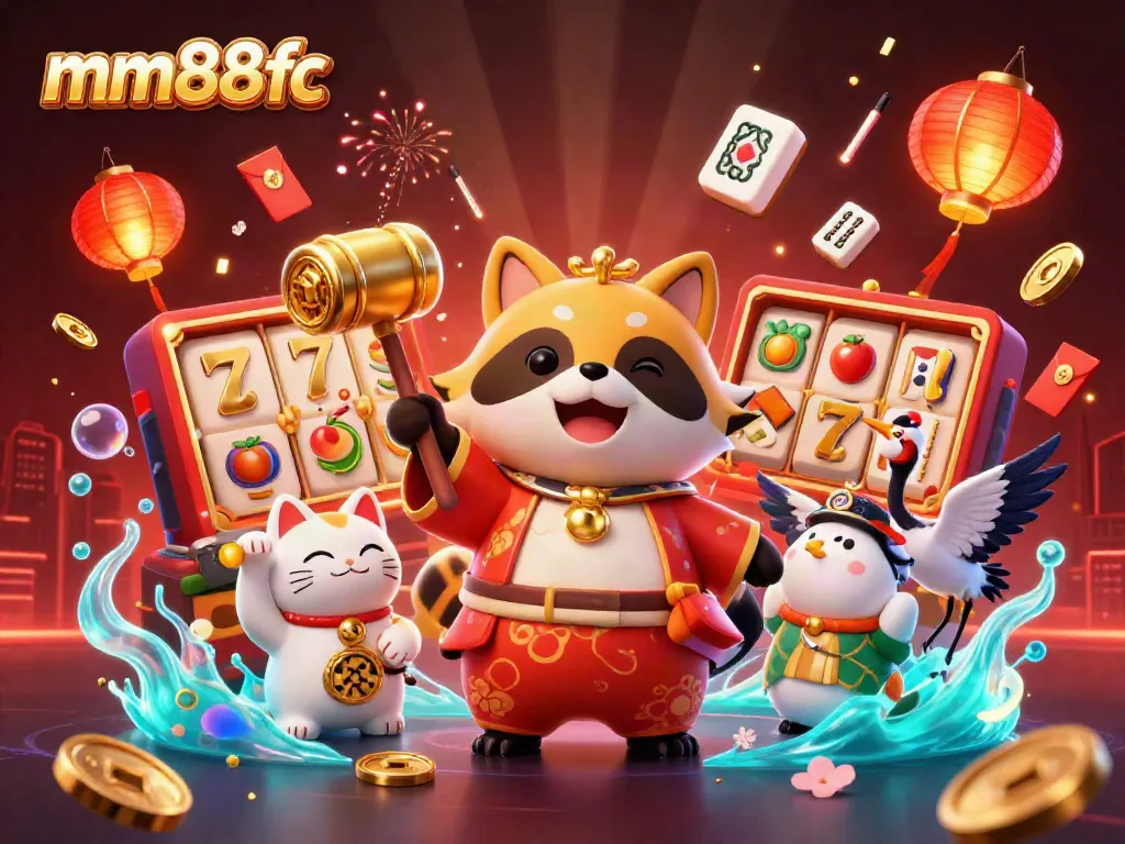 Experience the excitement of mm88fc with a colorful gaming-themed digital illustration featuring festive characters.