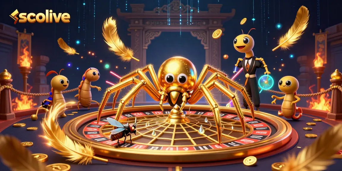 Socolive enhances gambling excitement with a dynamic roulette web scene featuring a spider, fly, and centipede croupier.