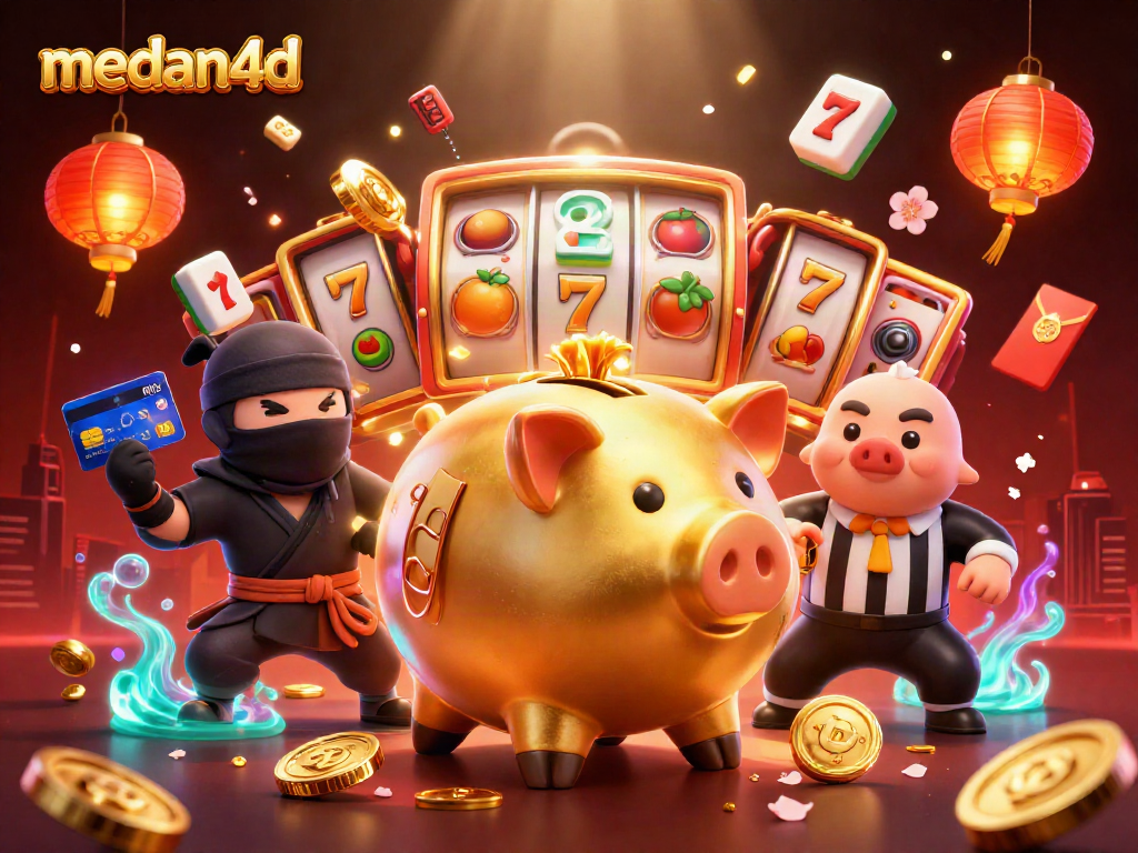 Permainan kasino medan4d dengan tokoh yang menarik dan elemen seru seperti koin emas dan karakter dinamis.