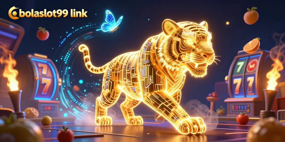 Experience thrilling gameplay with bolaslot99 link, featuring a neon-wireframe tiger and slot elements.