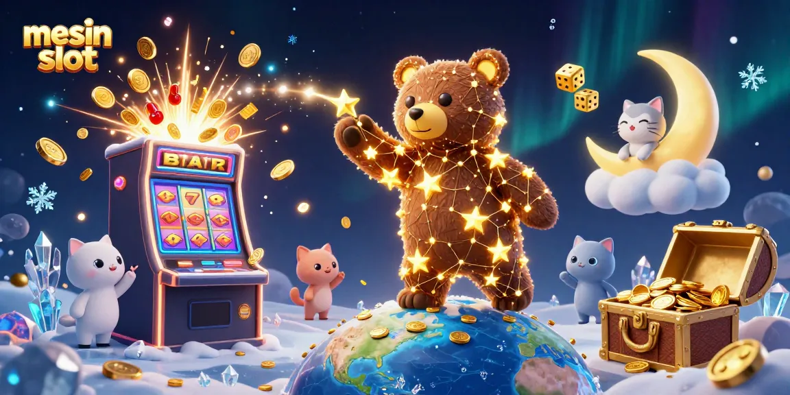 Engaging scene illustrating the thrill of playing mesin slot with colorful jackpot elements, coins, and vibrant characters.