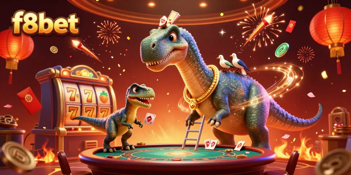 Experience excitement with F8BET as the colorful brontosaurus and clever raptor deal cards at the vibrant casino.