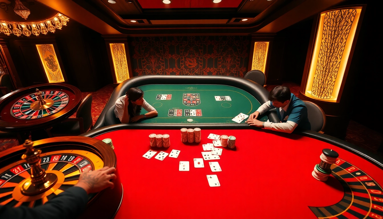 Engaging poker gameplay at DewaPoker featuring vibrant chips and intense players in action.