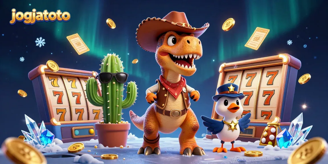 Engage with slots and jackpots at jogjatoto, bringing vivid animation from a T-Rex dinosaur and friends.