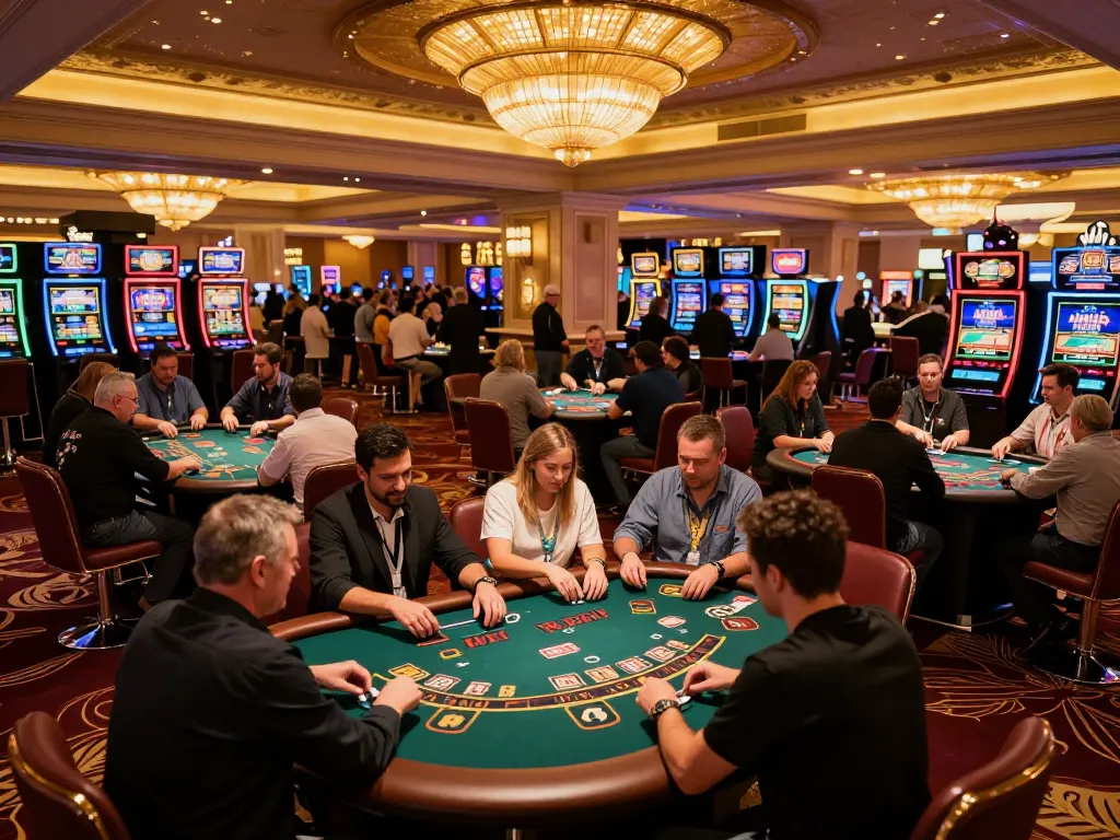 Players engaging in strategic games at kerajaanslot casino with vibrant atmosphere and gold accents