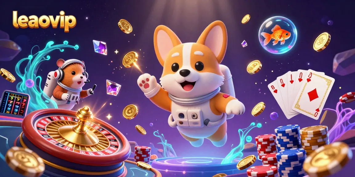 Experience the thrilling adventure of leaovip with a playful 3D astronaut corgi in a casino, enjoying exciting games.