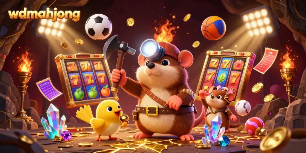 Experience thrilling gameplay with wdmahjong in a vibrant 3D casino illustration showcasing a treasure hunter.