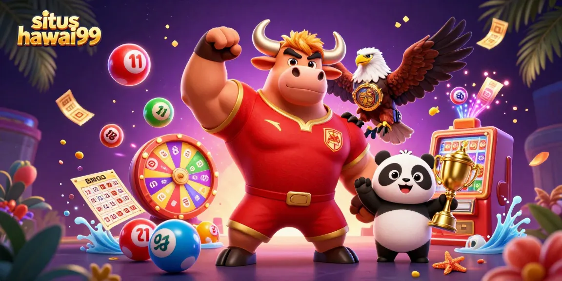 Experience thrilling wins at situs hawai99 with exciting colorful game elements in a vibrant casino scene.