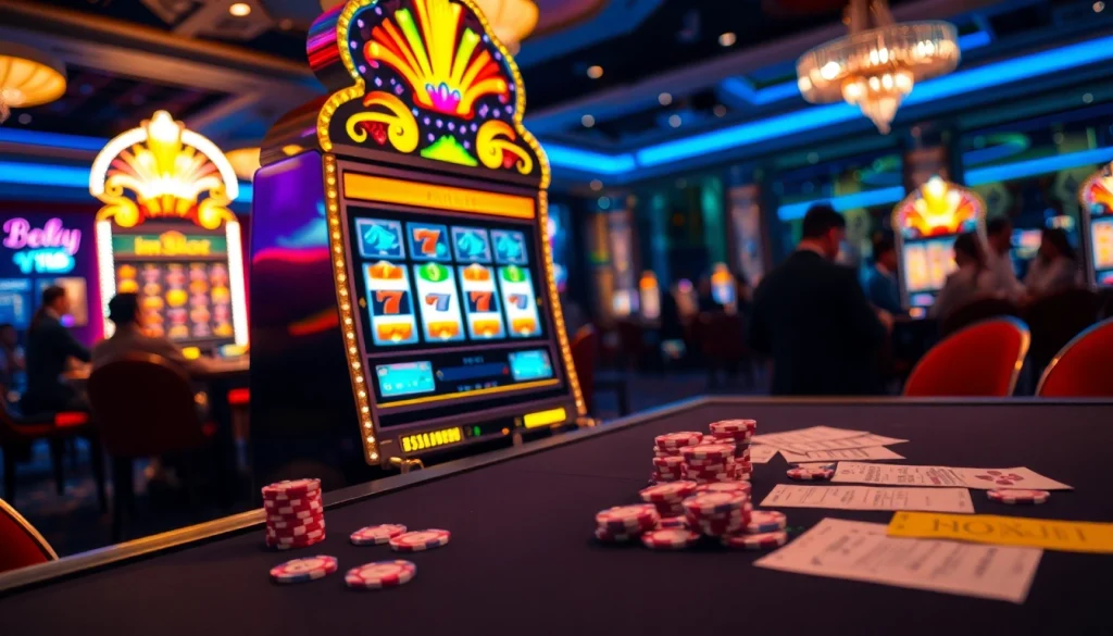 Exciting gameplay at an idnslot machine in a luxurious casino setting.