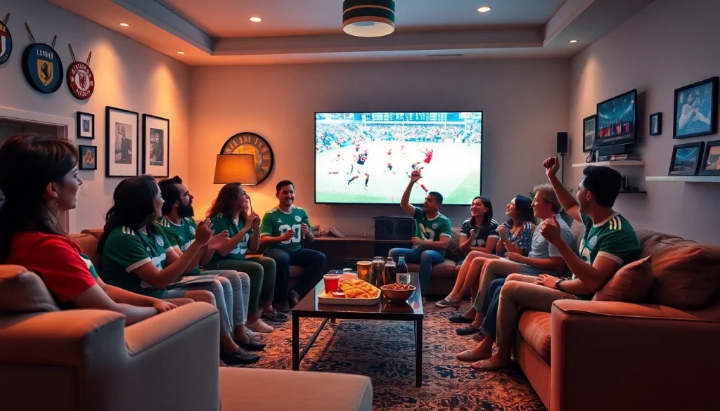 Experience the excitement of watching football with friends using Luongson TV in a cozy living room.