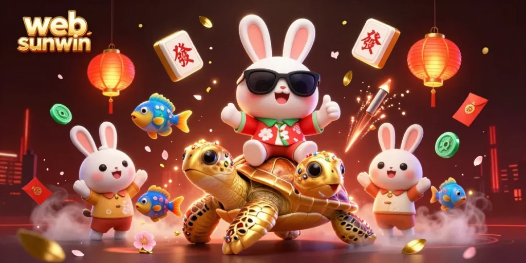 Engage in thrilling games at web sunwin with the lucky rabbit and golden turtle illustration.