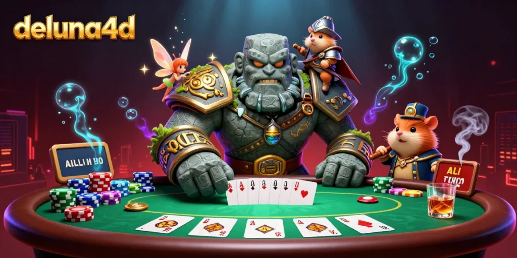 Experience thrilling poker action with deluna4d in this enchanting 3D illustration.