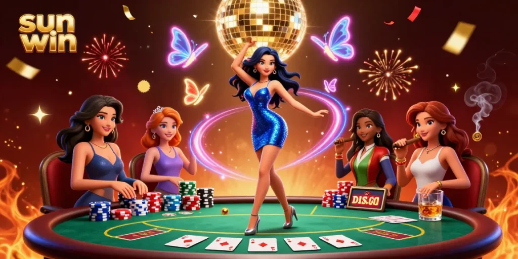 Experience vibrant gameplay at sun win with a glamorous casino-themed party scene featuring dynamic characters.