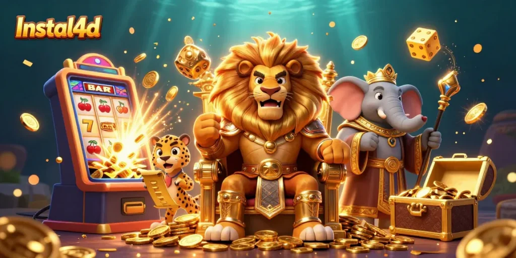 Engage with Instal4d through dynamic gaming features, vibrant casino imagery showcasing excitement.