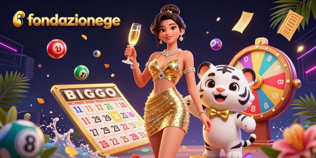Spin the lottery with fondazionege in a captivating illustration of fun casino elements and vibrant colors.
