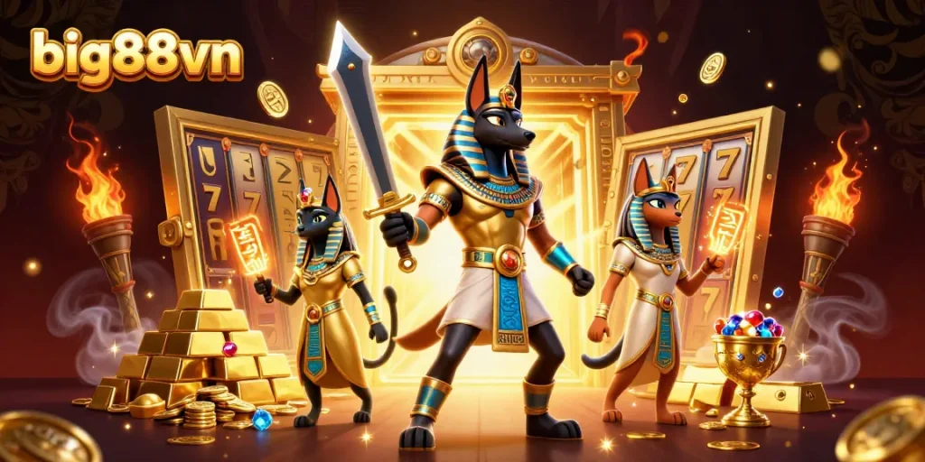 Experience dynamic jackpot thrills at big88vn with Anubis, Bastet, and gold treasures.