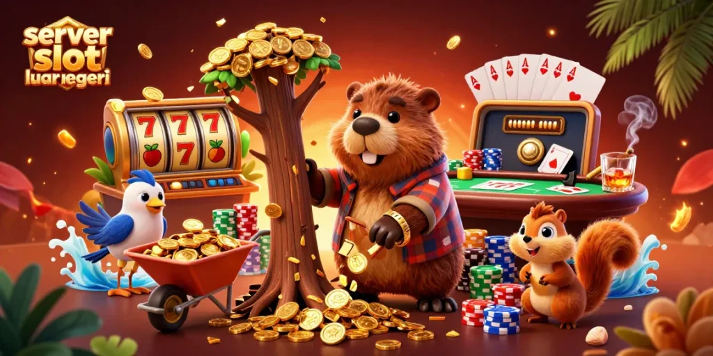 Experience thrilling wins at server slot luar negeri with golden coins raining from a charming scene.
