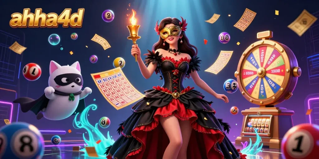 Experience the thrill of winnings with ahha4d's dynamic lottery scene featuring vibrant prizes and engaging characters.