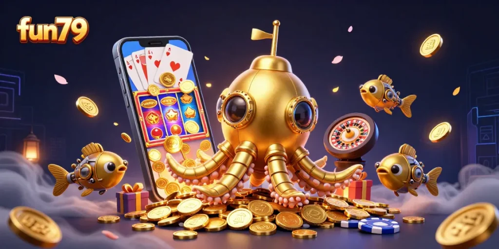 Spin and win at fun79 with a vibrant casino scene bursting with excitement and rich visuals.