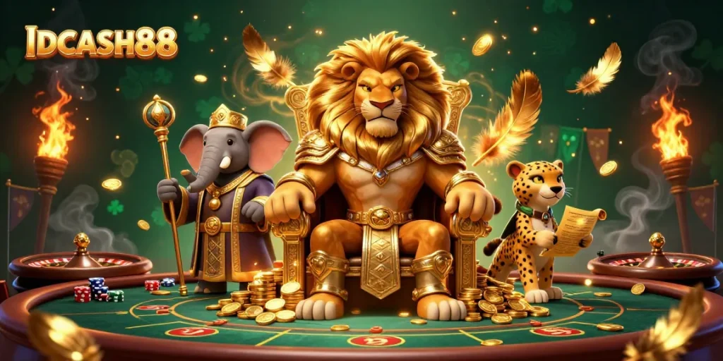 Engage in thrilling gameplay at IDCASH88 with vibrant 3D casino characters in a dynamic scene.