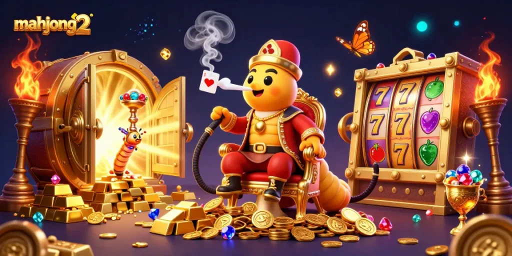 Experience casino excitement with mahjong 2 in this vibrant illustrated scene filled with treasures.