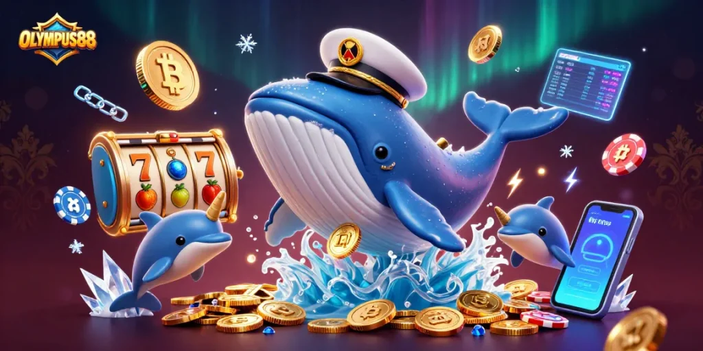 OLYMPUS88 nikmati permainan slot sambil bersantai dengan paus dan lumba-lumba yang menghibur di lautan koin.