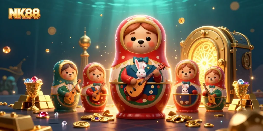 Experience the thrill of NK88 with 3D cartoon casino characters celebrating victories.