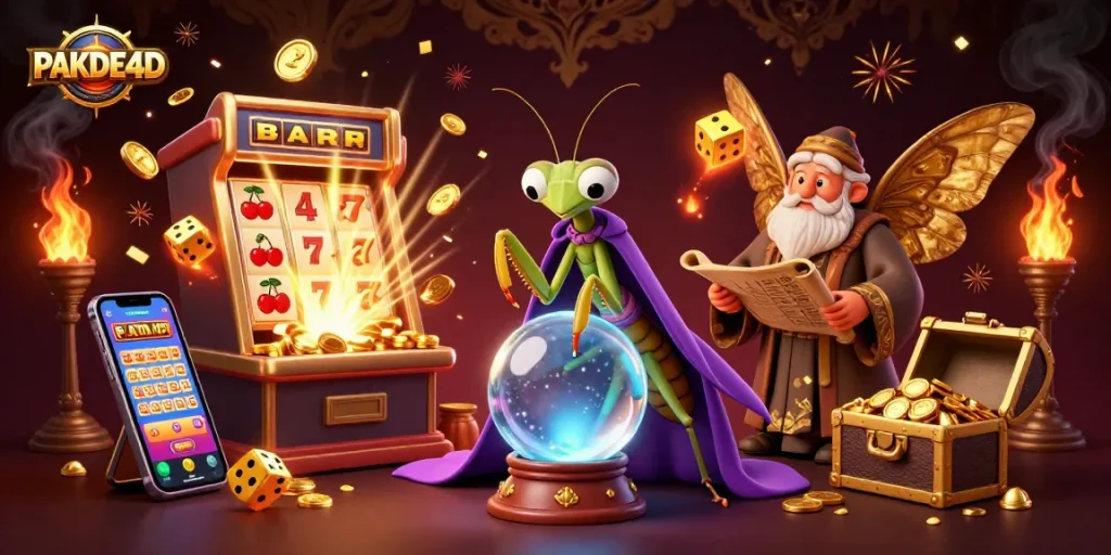 Play slots and explore the exciting world of PAKDE4D's lottery gaming with vibrant visuals and engaging elements.