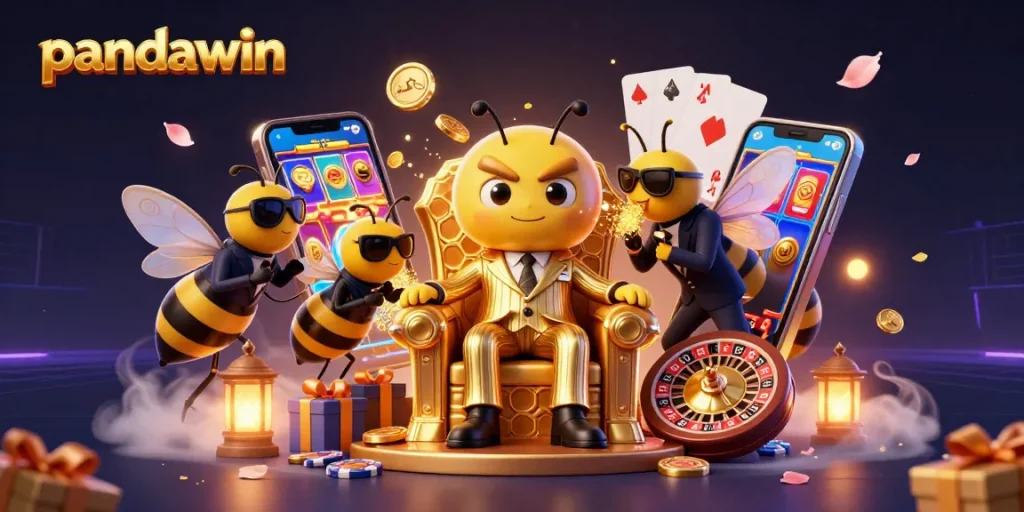 Experience thrilling action with pandawin's 3D bumblebee mob boss surrounded by a dynamic casino scene.