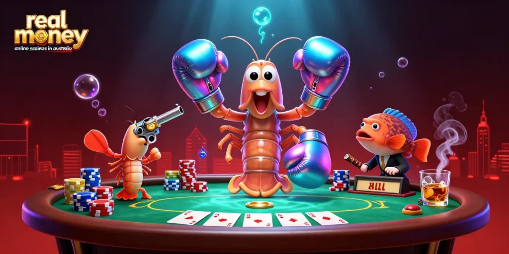 Experience the thrill of real money online casinos in Australia with high-stakes poker and vibrant casino elements.
