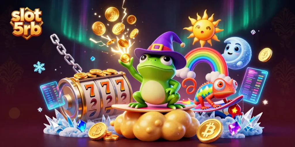 Enjoy thrilling slot 5rb gameplay with exciting characters and gold coins swirling around.