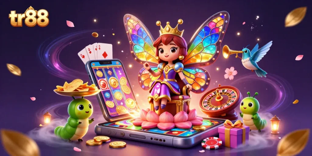 Engage with tr88's vibrant online gaming experience through a butterfly queen throne of casino elements.